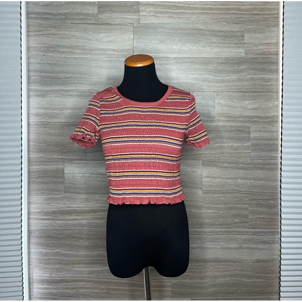 Striped Pink Ruffle Crop Top